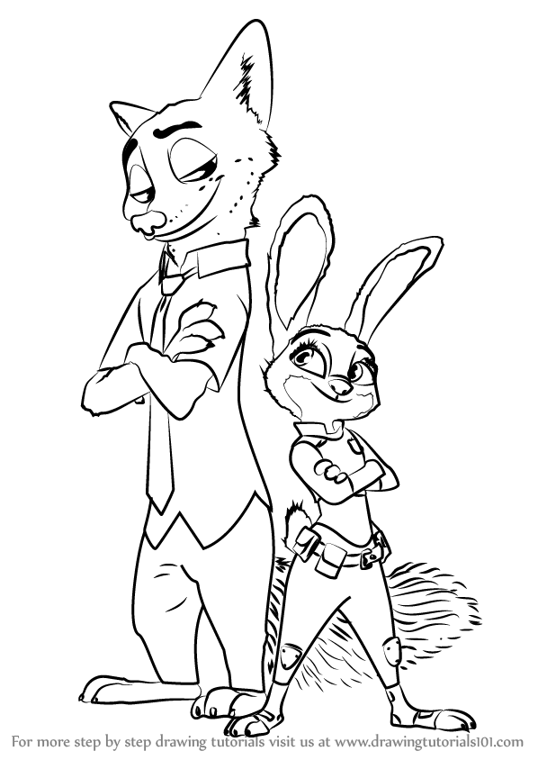 598x844 Learn How To Draw Nick Wilde And Judy Hopps From Zootopia