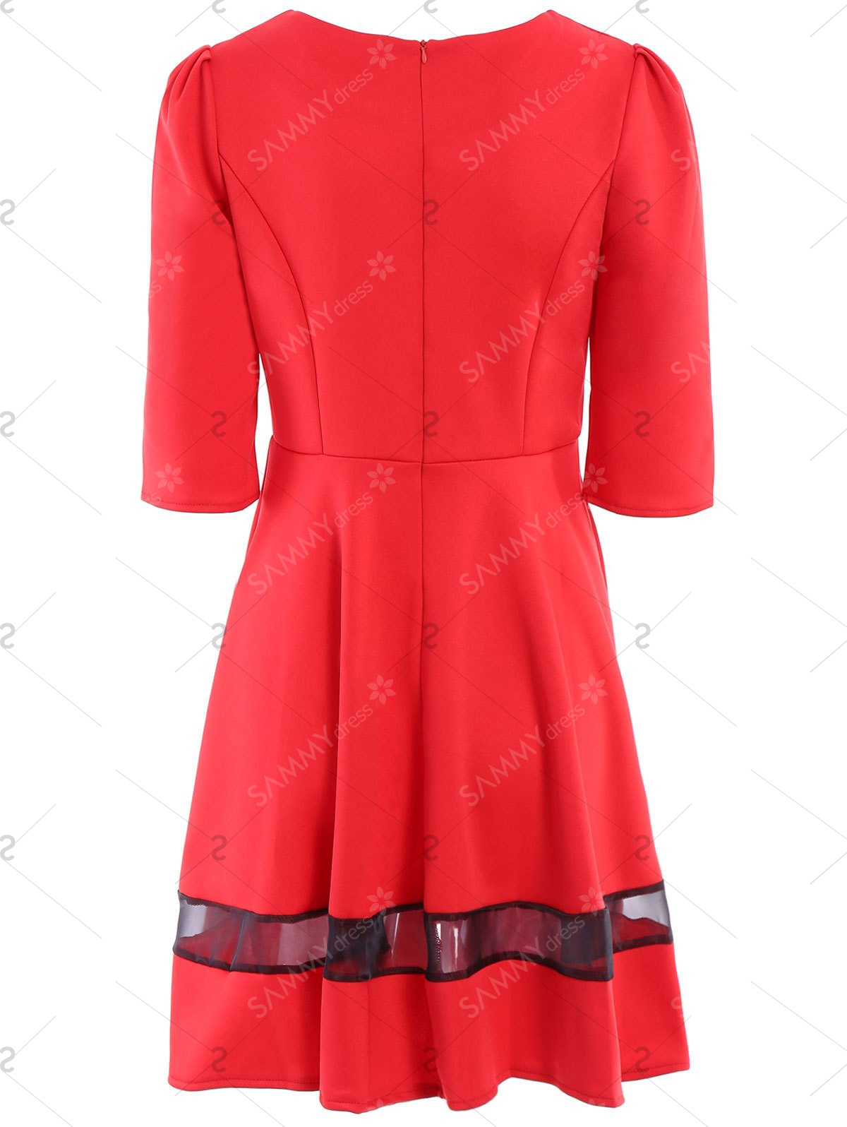 1200x1596 Stylish Round Collar 34 Sleeve Spliced Dress For Women