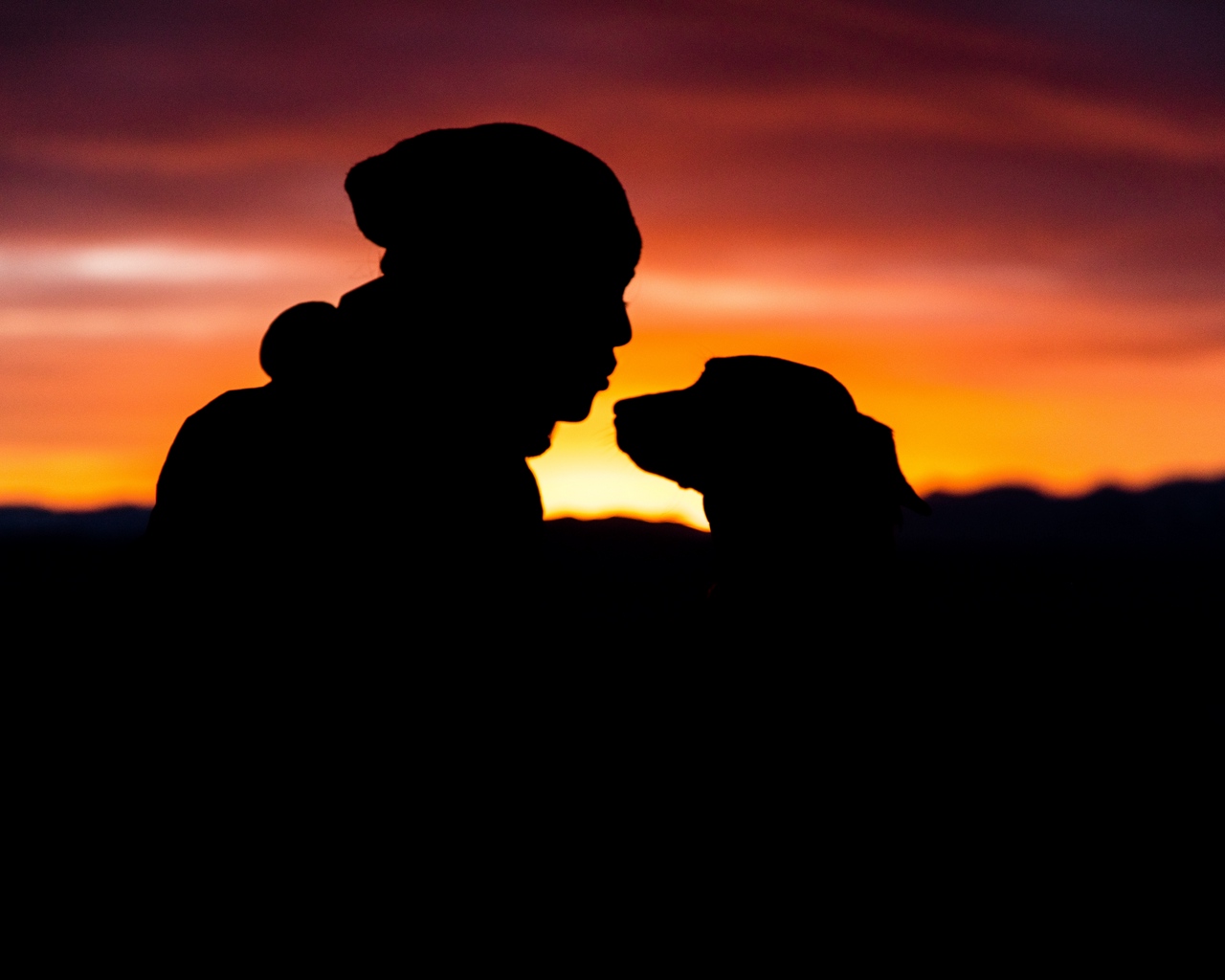 1280x1024 Download Wallpaper 1280x1024 Silhouettes, Person, Dog Standard 54