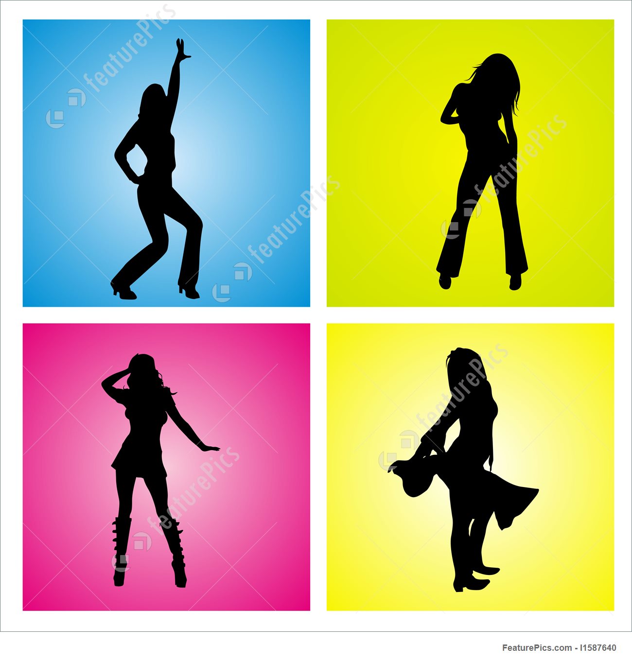1300x1360 Silhouette Girls Dancing In 4 Themes Stock Illustration I1587640