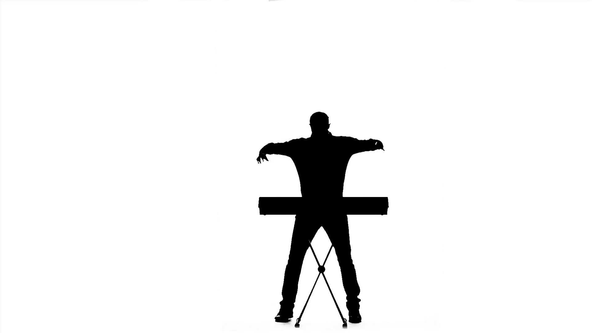 1920x1080 Silhouette Of A Man Playing On Electronic Keyboard. Slow Motion