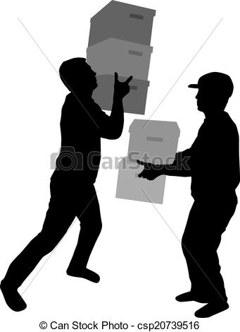 341x470 Silhouette Of A Man With Boxes Vector Clip Art