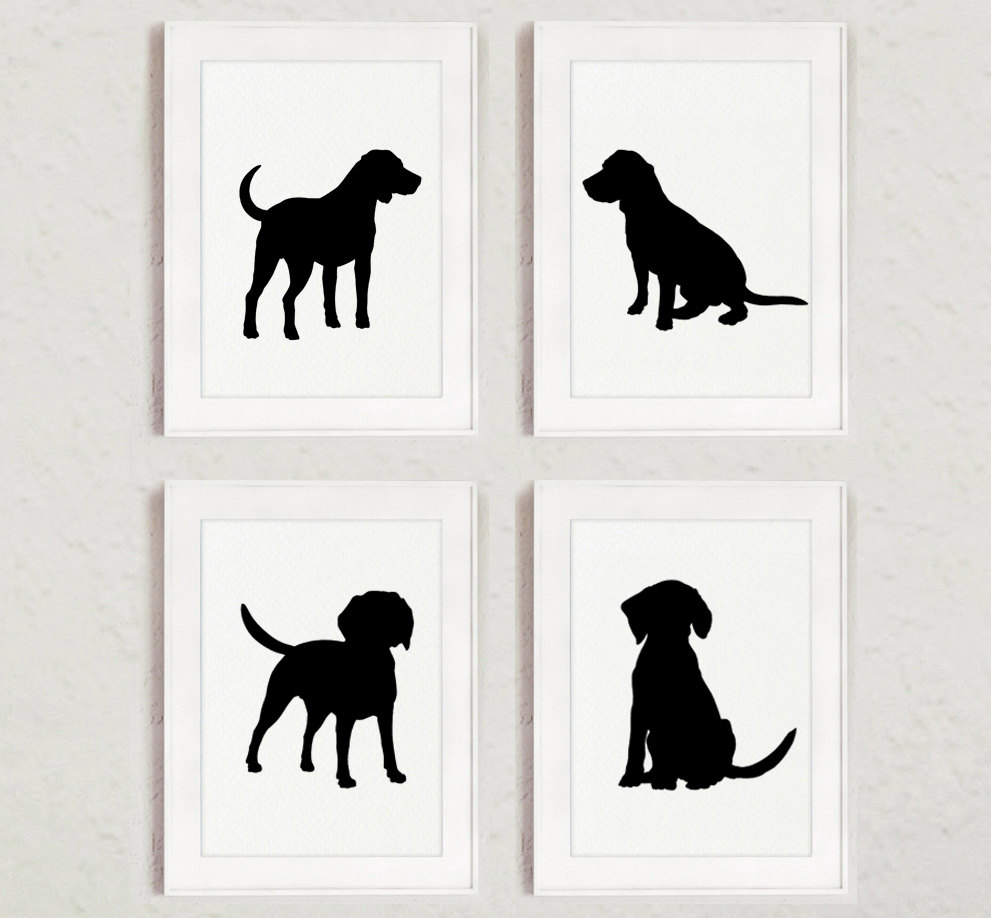 991x918 Black Dog Silhouette Set Of 4 Beagle Drawing Abstract Dogs