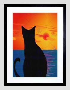 235x300 Cat Landscape Abstract Silhouette Sunset Sea Boat Framed Art Print