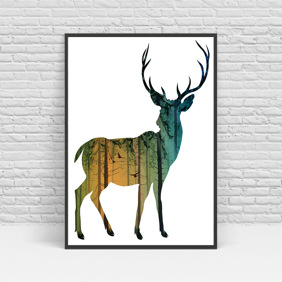 960x960 Nordic Poster Print Canvas Abstract Silhouette Deer Family Tree
