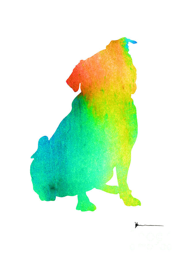 636x900 Pug Dog Silhouette Abstract Art Print Watercolor Painting Painting