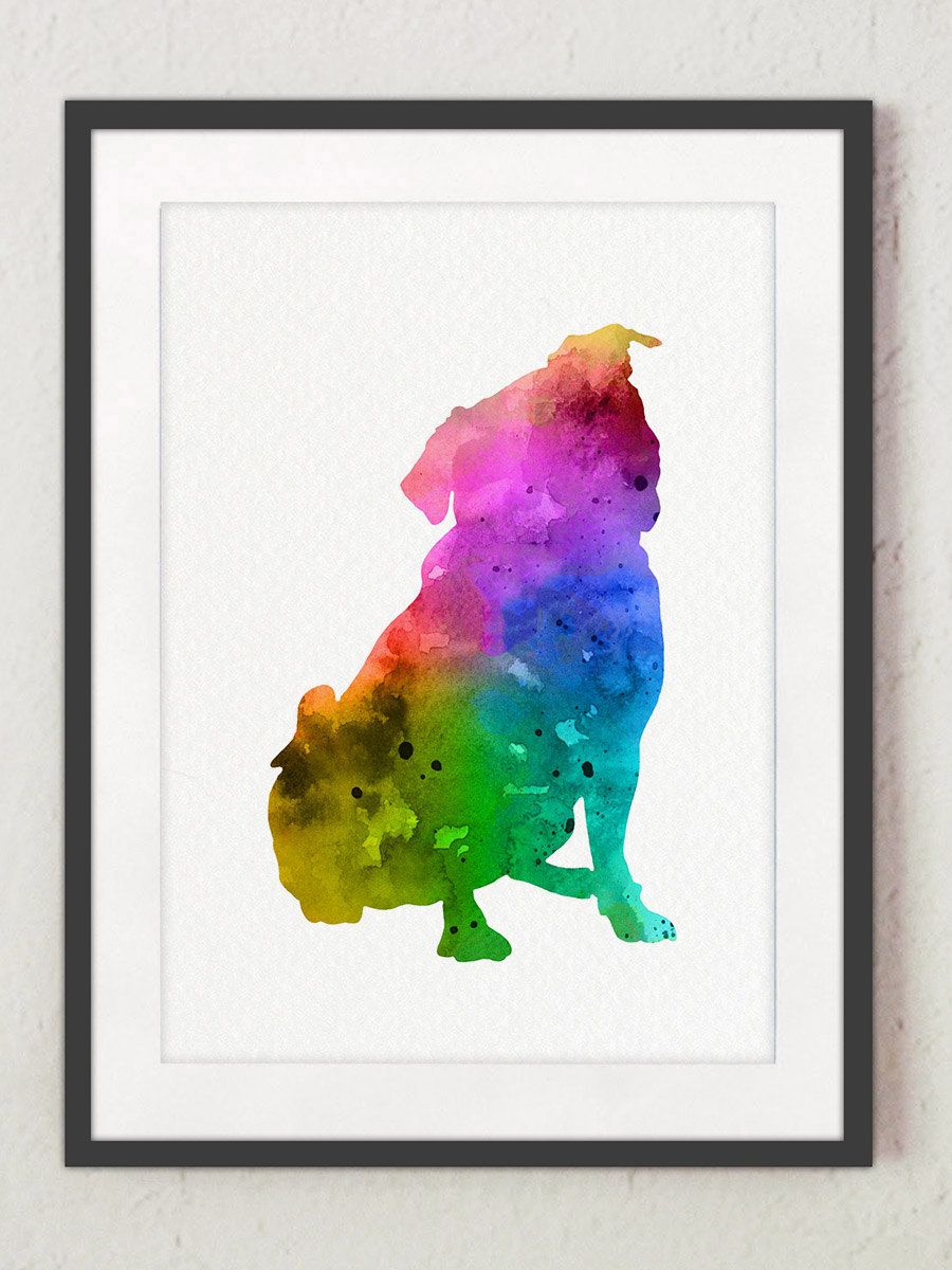 900x1200 Rainbow Pug Dog Nursery Art Print, Abstract Silhouette, Colorful
