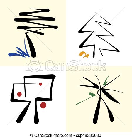 450x470 Set Of Stylized Icon Trees. Abstract Tree Silhouette Vector