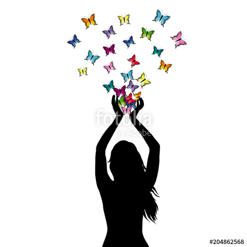 500x500 Abstract Illustration Of A Woman Silhouette With Butterflies