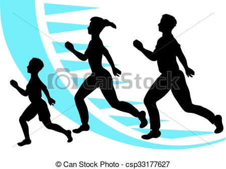 450x337 Jogging. Sport Family. Abstract Silhouette Of Man, Woman