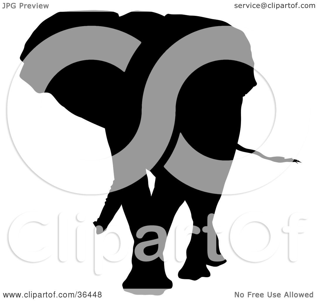 1080x1024 Clipart Illustration Of A Black Silhouetted Adult Elephant Walking