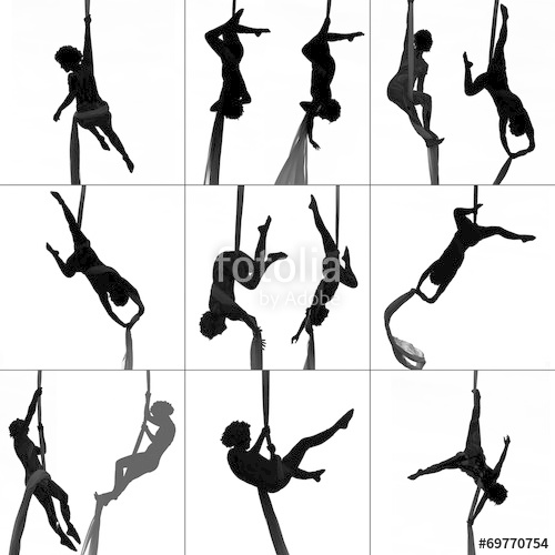 500x500 Collage Silhouette Woman Practicing Gymnastic Aerial Yoga Silk