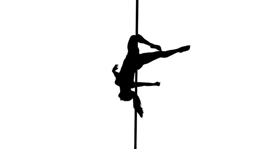852x480 Aerial Acrobat Woman On Circus Stage. Silhouette On A White