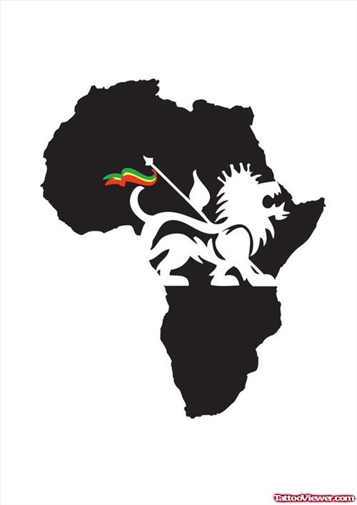 500x707 Black African Map And Lion With Flag Tattoo Design Tattoo
