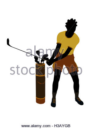 300x420 African American Female Golf Player Art Illustration Silhouette