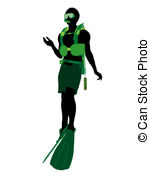 150x180 African American Male Scuba Diver Illustration Silhouette