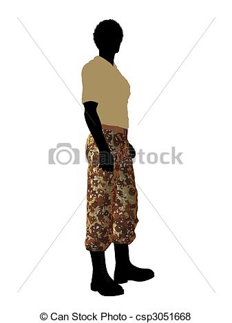 337x470 African American Soldier Illustration Silhouette. Male Stock