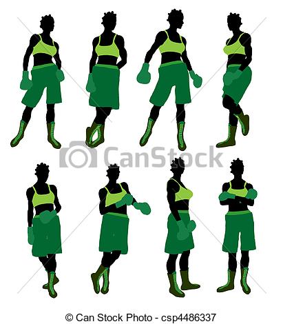 411x470 African American Female Boxng Illustration Silhouette . Stock