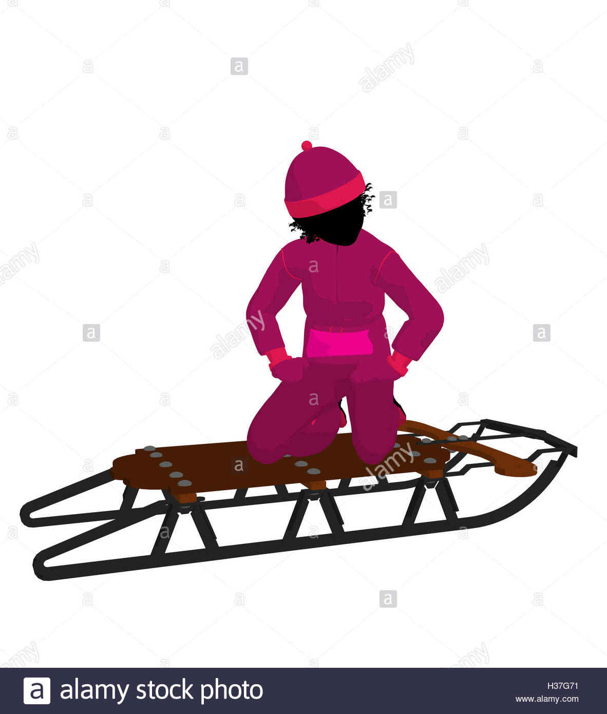 1182x1390 African American Girl On A Sled Silhouette Stock Photo, Royalty