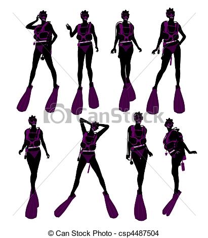 411x470 African American Female Scuba Diver Illustration Silhouette