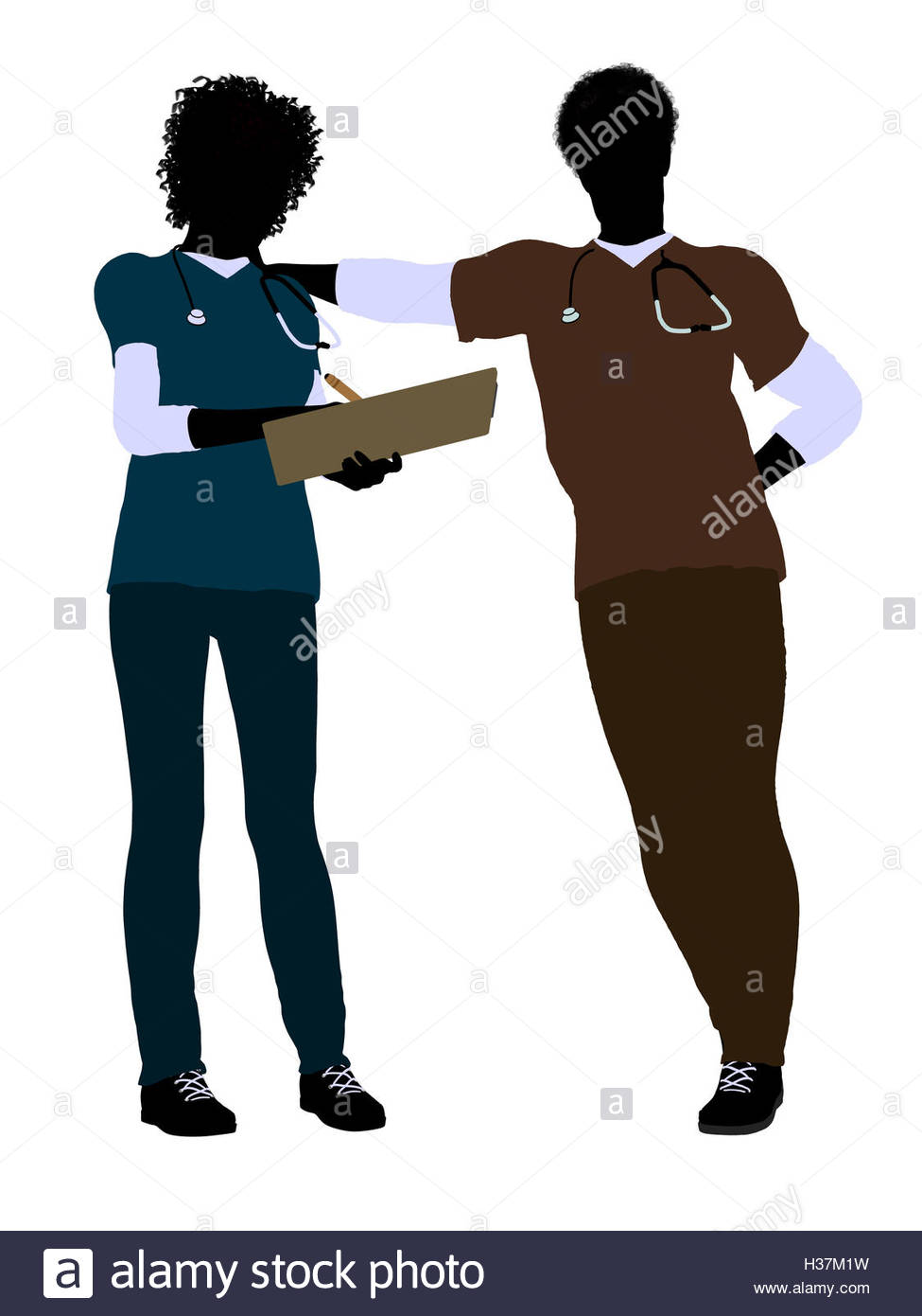 975x1390 African American Female And Male Doctor Silhouette Stock Photo