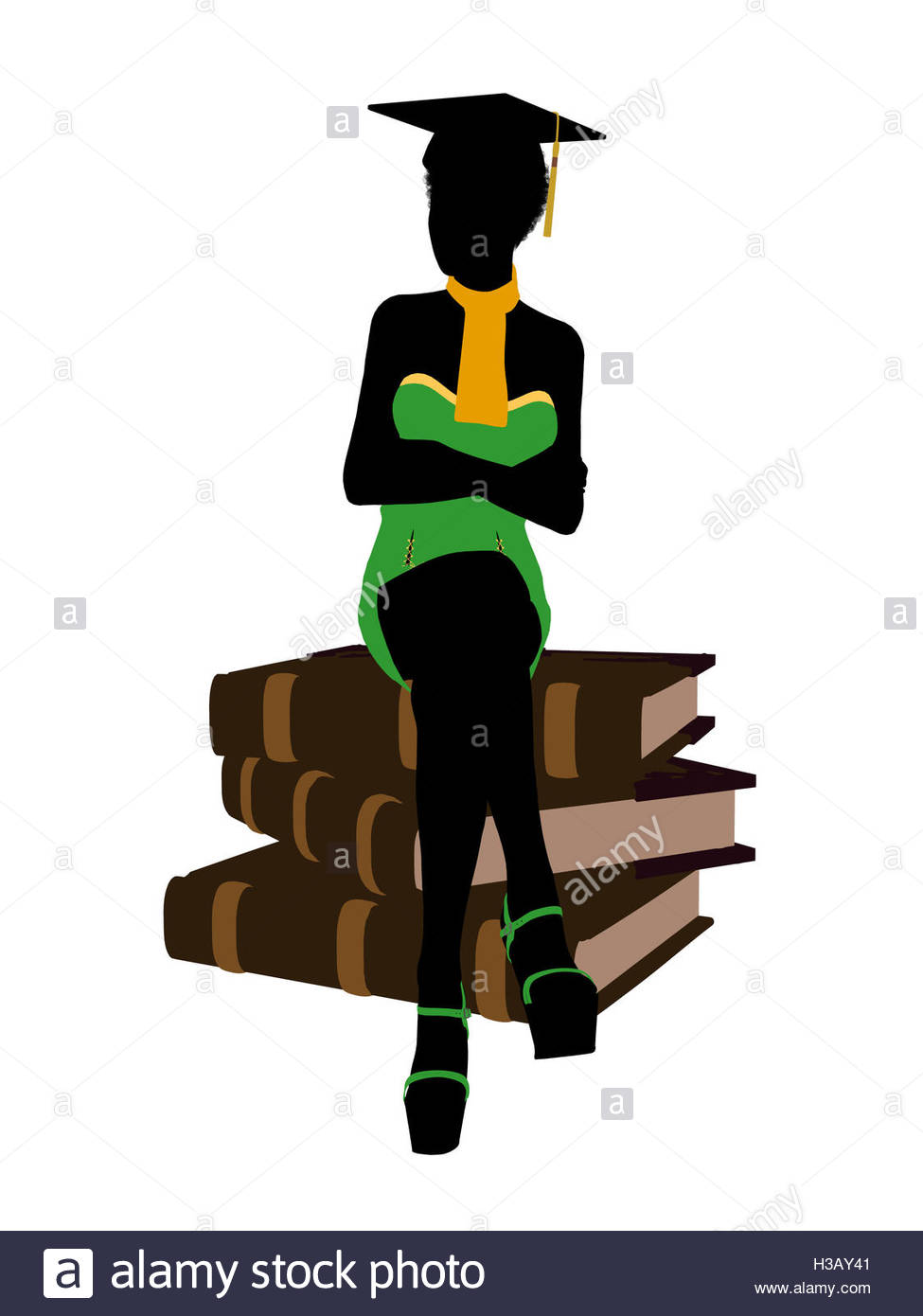 975x1390 African American Graduate Illustration Silhouette Stock Photo