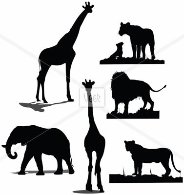 377x400 African Animal Silhouettes. Black And White Silhouettes Stock