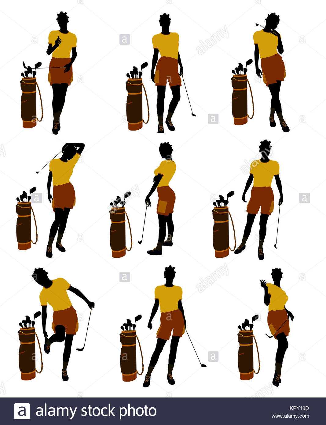 1067x1390 African American Female Golf Player Art Illustration Silhouette