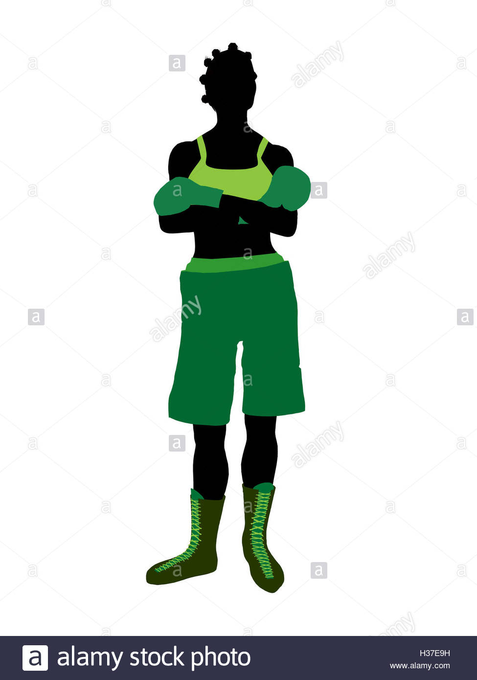 975x1390 African American Female Boxer Illustration Silhouette Stock Photo