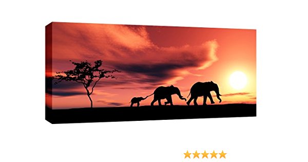 600x315 Large Elephants African Sunset Canvas Picture Mounted And Ready