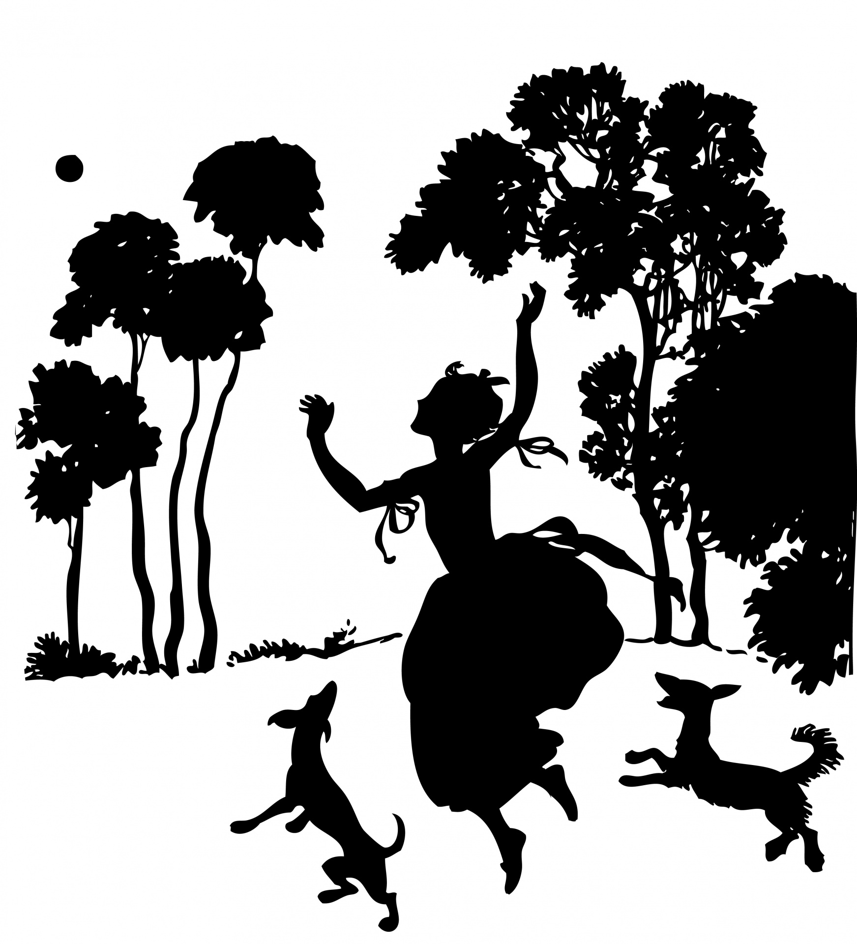1743x1920 Girl, Dogs, Trees Silhouette Free Stock Photo