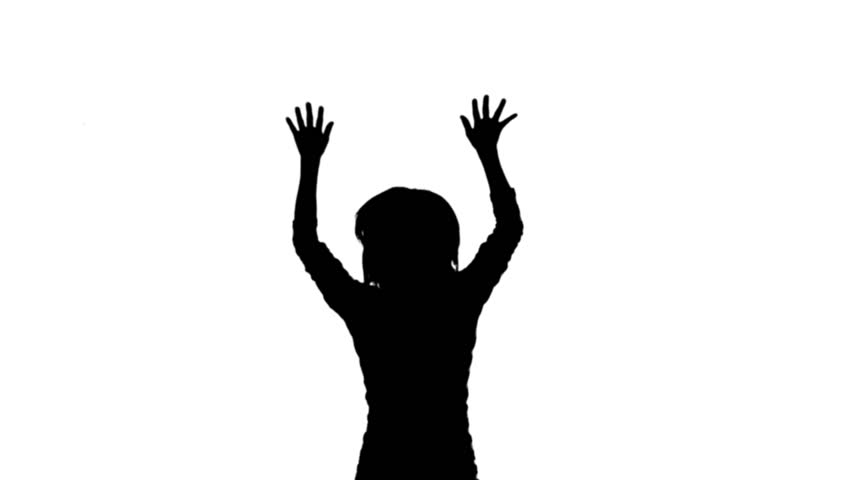 852x480 Jumping Woman With Hands In The Air. A Silhouette For A Crowd