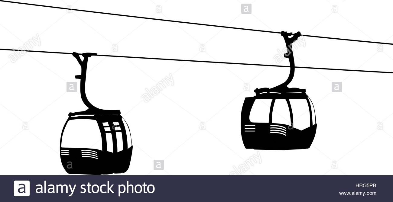 1300x669 Silhouette Of Two Air Cable Cabins Vector Illustration Stock