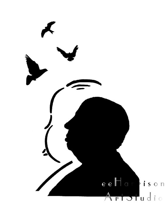 570x713 Alfred Hitchcock Portrait Geekery Wall Decor Retro By Eeartstudio
