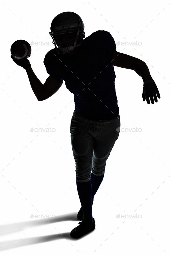 590x885 Silhouette American Football Player Throwing Ball Over White