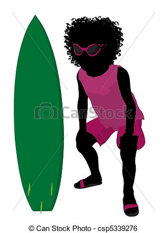 337x470 African American Beach Girl Silhouette Illustration. African