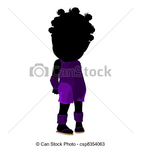 450x470 Little African American Asian Girl Silhouette Illustration