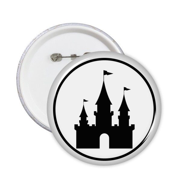 600x600 Amusement Park Castle Black Silhouette Round Pins Badge Button