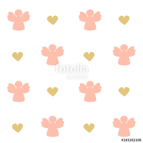 500x500 Cute Pink Angels Silhouette Seamless Vector Pattern Background