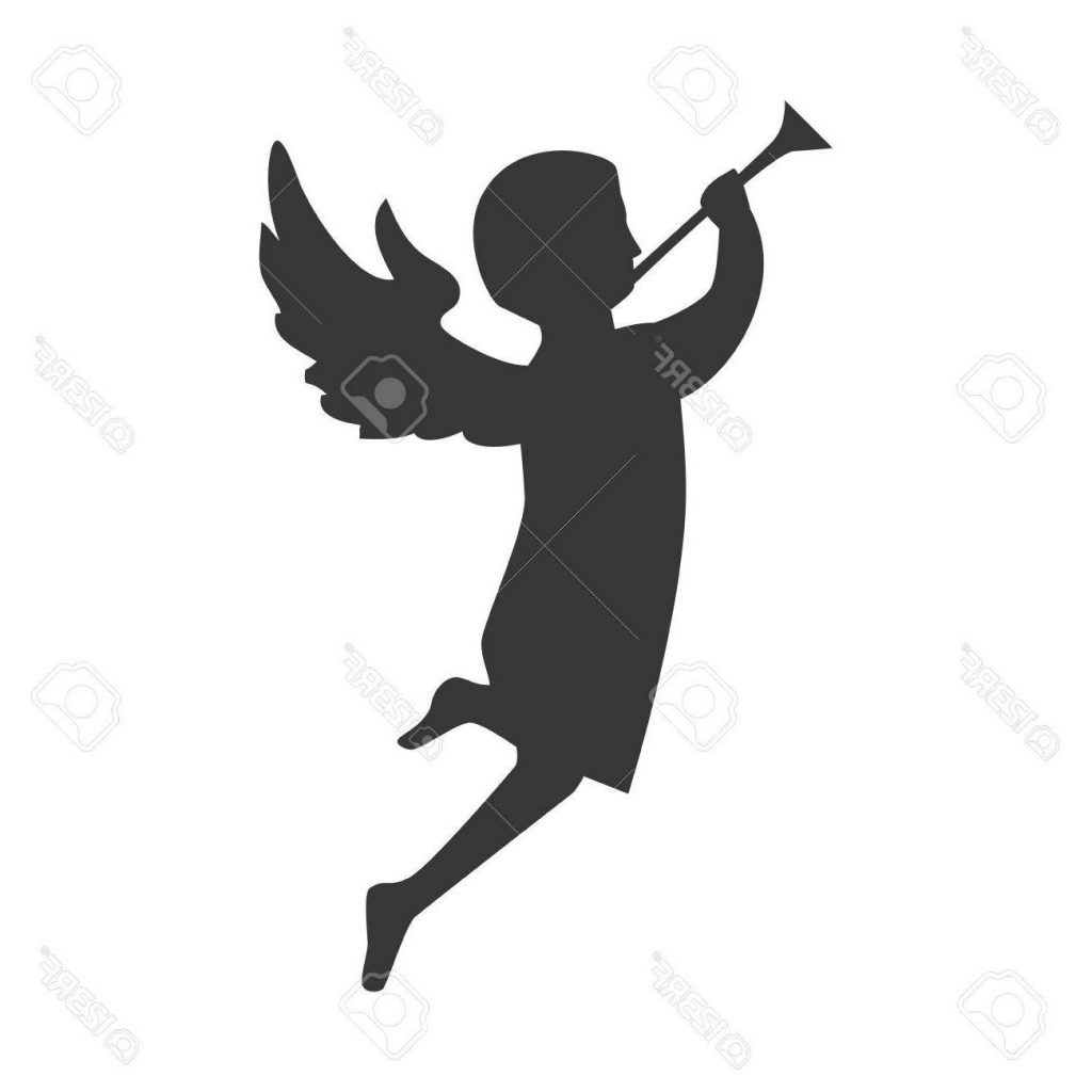 1024x1024 Hd Angel Playing Trumpet Side View Silhouette Vector Illustration