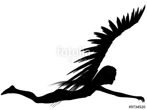500x375 3d Rendered Angel Silhouette,unfolded Wings,white Background