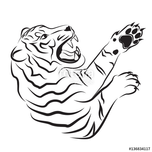 500x500 Illustration Of Angry Tiger. Tribal Art. Black Tattoo. Silhouette
