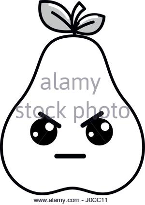 300x423 Silhouette Kawaii Cute Funny Pear Fruit Stock Vector Art
