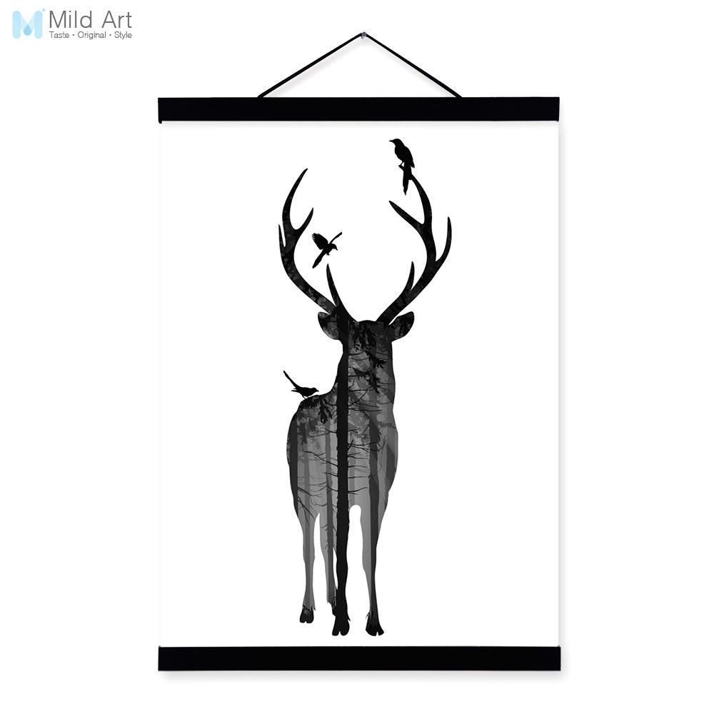 1000x1000 Deer Bird Black White Nordic Minimalist Animal Silhouette Wood