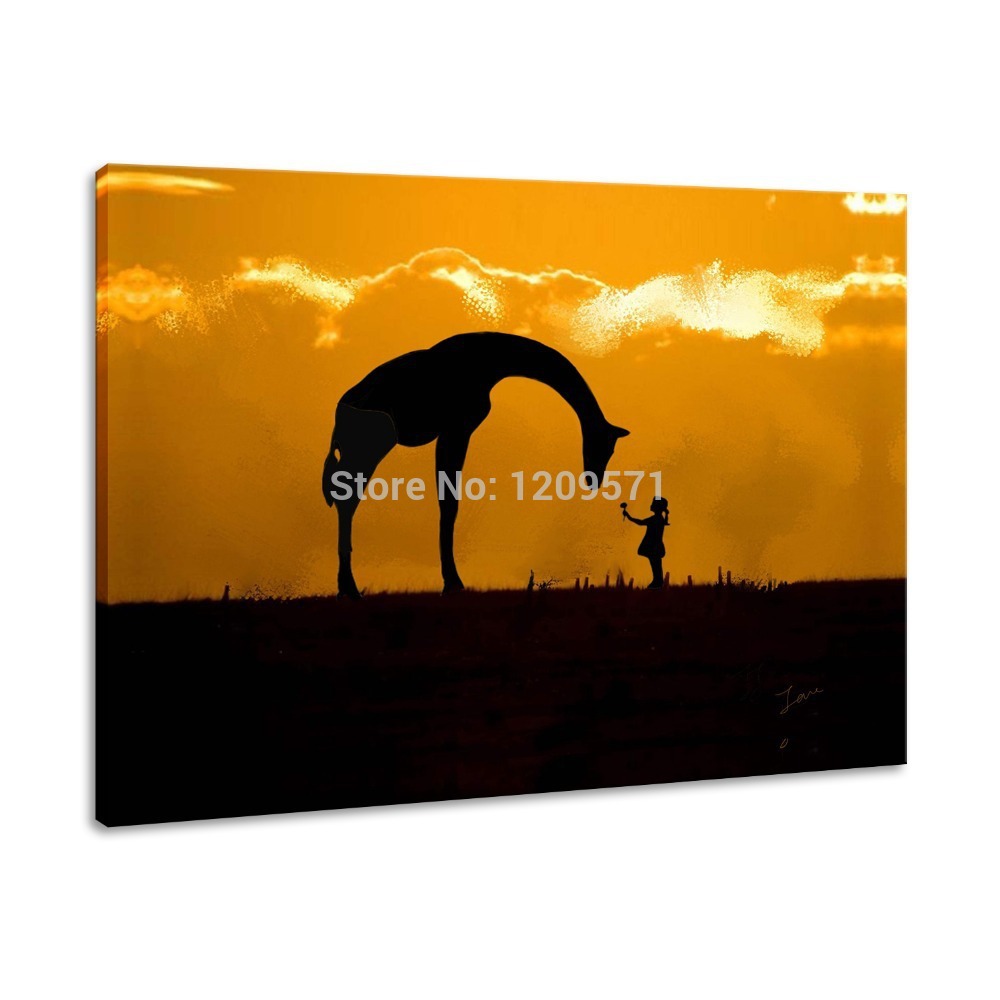 1000x1000 Iarts Print Add Hand Painted Painting Animal Giraffe And Little