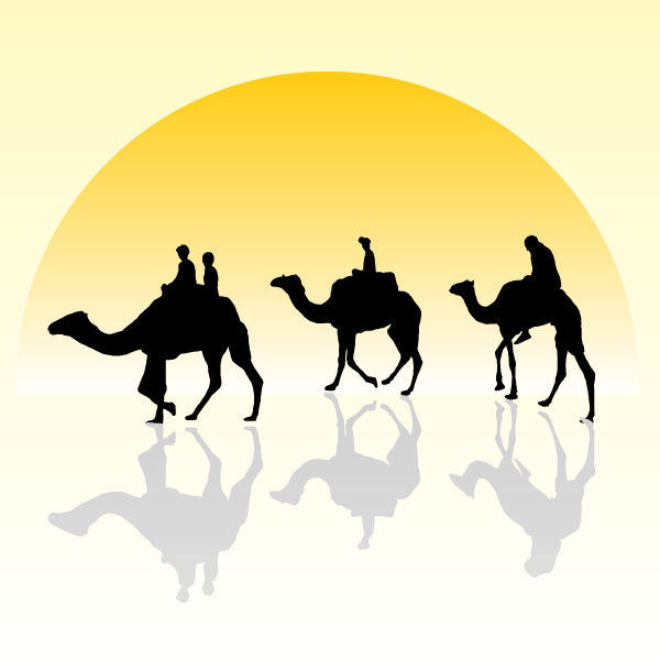 600x600 Vector Camel Caravan Silhouette In The Sunset Wallpaper Download