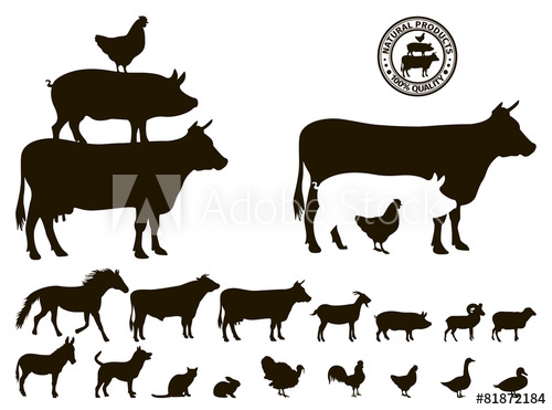 500x371 Vector Farm Animals Silhouettes Isolated On White
