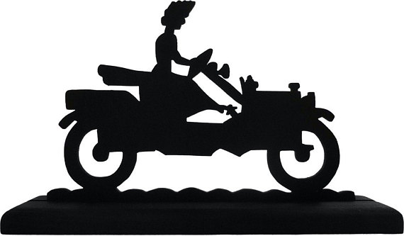 570x333 Woman Driving Antique Touring Car Handmade Wood Display