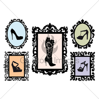 325x325 Shoe Silhouettes In Antique Frames, Vector Set Gl Stock Images