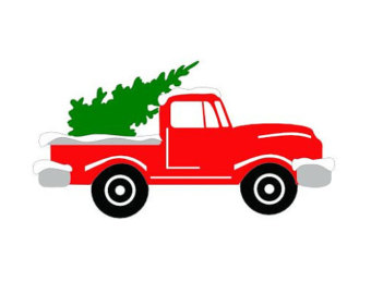 340x270 Red Christmas Truck, Svg, Cut File, Antique, Vector, Tree, Winter